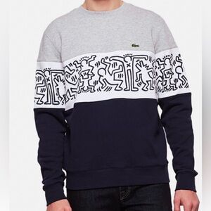 Lacoste Graphic Crewneck Sweater in Navy and Gray Keith Haring Collection
